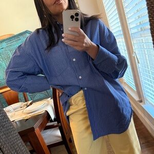 Blue Pinstripe Women’s Button-Up Shirt